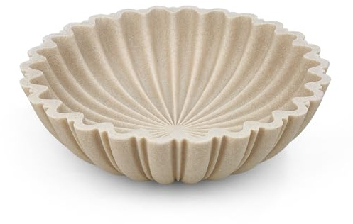 HFWDGTAO Decorative Bowl for Home Decor, 10.6 Large Modern Beige Scalloped Fruit Bowl for Coffee Table, Entryway Table, Kitchen Counter, Centerpiece for Keys or Candy