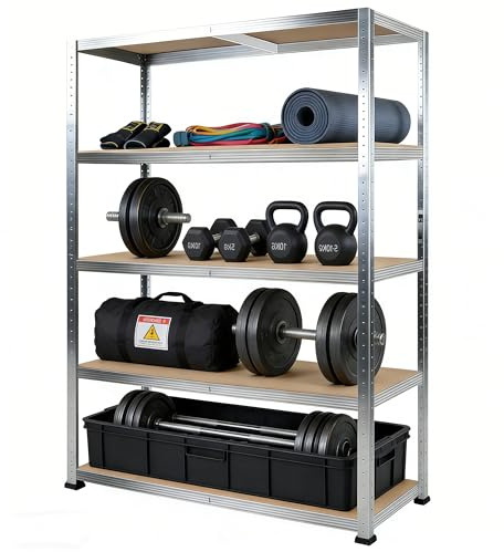 Brstheco Estantería para cargas pesadas, 180 x 90 x 60, con estructura de acero, 5 estantes ajustables, cada uno para garaje, despensa de hasta 150 kg