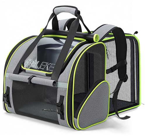 Lekesky Mochila para gatos Bubble con ventana de malla, mochila para mascotas expandible y plegable, bolsa para gatos transpirable y ligera para perros y gatos, M, gris