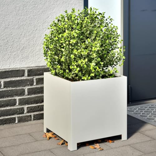 Kaloriko Fioriera bianca in acciaio, 40 x 40 x 40 cm, con fondo, resistente al gelo, versatile, come vaso da fiori, fioriera per erbe aromatiche per balcone, terrazza, giardino, decorazione per