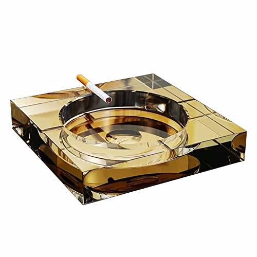 Gold Kristall Glas Aschenbecher kreative Persönlichkeit Geschenk Außendurchmesser 15 * 15 * 3 cm, Innendurchmesser 11 * 11 * 2 cm