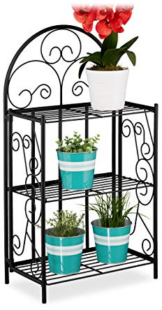 Relaxdays Scaffale Porta Piante, Pieghevole, Esterni e Interni, 3 Livelli, Metallo, Fioriera HLP 83 x 44,5 x 25 cm, Nero