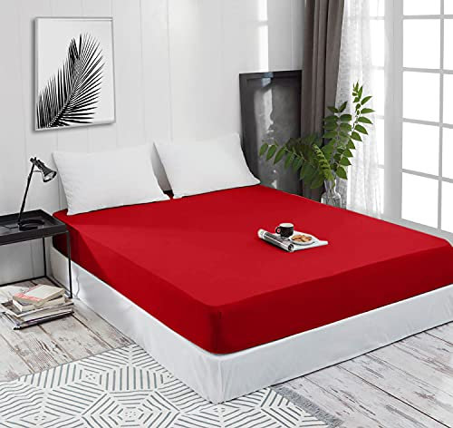 Spannbettlaken Jersey Spannbetttuch 100% Baumwolle Bettlaken Spannbettuch Laken 28 Farben, Größe:120 x 200 cm, Farbe:Rot