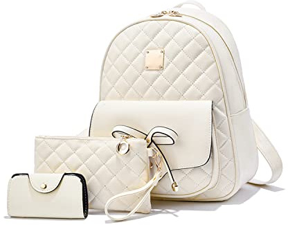 EVEOUT Mujeres Cuero Imitación Casual Mochila Impermeable Bolsa de Viaje Escolar Bolsas de Día 3 en 1 Bolso para Niña, Estilo 2 Blanco, talla única, Casual