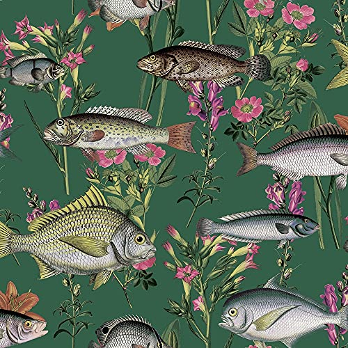 Lagoon Fish, Flowers Wallpaper Green/Multi - Holden 13060