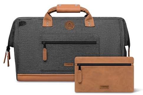 CABAIA - Reisetasche Duffle Adventurer Londres 40L - Handgepäck 45x30x29 cm - Wasserabweisend & Vegan - 2 Taschen - Schuhfach - Weekender & Sporttasche für Damen & Herren - Grau