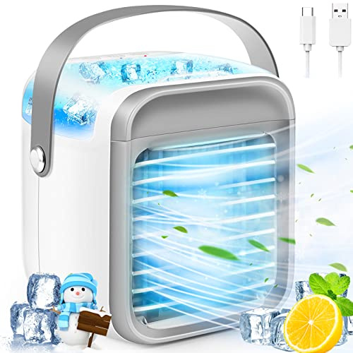 LIUNOVIP Portable Air Conditioner, Coolers for Home, Mini Personal 3-in-1 Fan Cooler, 3 Wind Speeds & 7 LED Lights Cooler with Handle Home Office Dorm s, White-grey, (F26-1207)