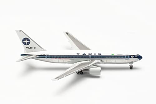 Herpa Modellflugzeug Varig Boeing 767-200 – PP-VNN, Maßstab 1:500 - Modellbau Flugzeug, Flugzeugmodell für Sammler, Miniatur Deko, Flieger ohne Standfuß aus Metall