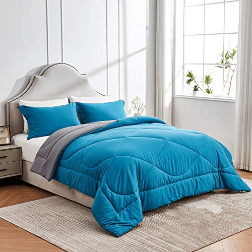 beeweed Double Size Duvet, 10.5 Tog Down Alternative Comforter Set with 2 Shams, Reversible Coverless Duvet Microfiber Soft Warm Bed Quilt for All Seasons, Machine Washable, 200x200cm