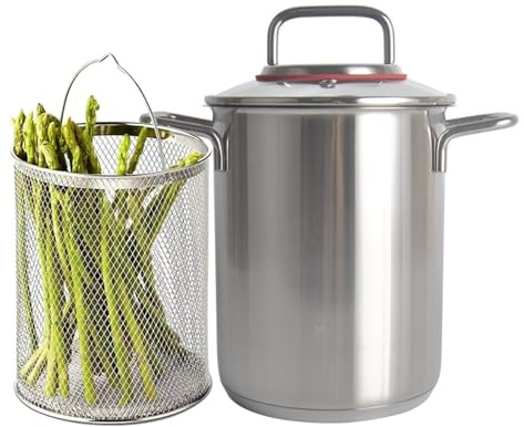 Stainless Steel Vegetable Cooker 3.5L/5.5L Asparagus Pot with Strainer Basket and Lid - Home Deep Fryer Pot Pasta Soup Stockpot for Spaghetti, Boiled Eggs, Shrimp (5.5L)