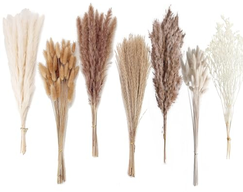 Getrocknete Pampasgras-Deko, 128 Stück Pampasgras mit Hasenschwanz-Getreideblumen, Schilfgrasstrauß für Hochzeit, Boho-Blumen, Heimtischdeko, rustikale Bauernhausparty