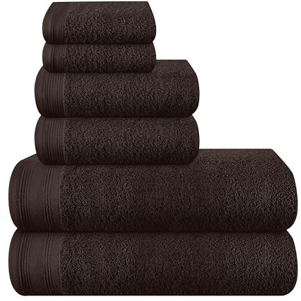 MALLONI HOME Ultra weiches 6er-Pack Baumwoll-Handtuch-Set, enthält 2 übergroße Badetücher 70 x 140 cm, 2 Handtücher 40 x 60 cm und 2 Waschbetten 30 x 30 cm, Braun