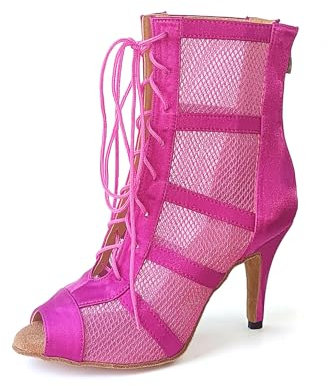 SWDZM Scarpe da Ballo Latino Americano Donna Tacco Alto Lacci Stivali da Salsa Tango Bachata Performance Stivaletti da Sala,XZ704,Rosa,Tacco-8.5CM,EU 40