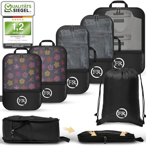 FiRiO® Compression Packing Cubes Set für mehr Platz in Rucksack & Koffer I Packwürfel mit Kompression als perfekter Backpack Organizer I Packtaschen Set inkl. Kompressionstasche mit Nassfach (6 Stk)