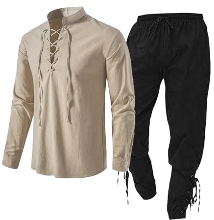 Offres à durée limitée Ensemble de vêtements médiévaux pour hommes ensemble de vêtements pour hommes avec chemise en lin chemise médiévale pour hommes pantalon médiéval S Amazon Outlet Clearance Uk