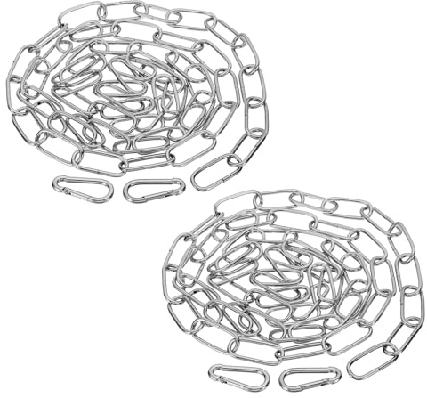 PATIKIL 2 Stück Kette zum Aufhängen mit 4 Karabiner 182cm Metallkette 3mm Starke Gliederkette Eisenketten Verlängerung Absperrketten für Blumenkorb Hundekette Lampenkette, Silberton
