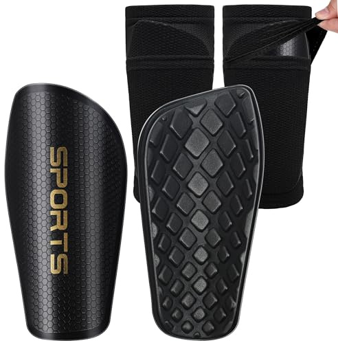 Protège-tibias pour enfants et hommes avec chaussettes incluses et poche d’insertion optimisée - Protège-tibias de football à insérer (Noir, L(160-180cm))