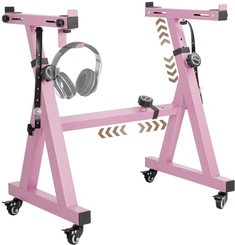 OUUTMEE Tangentbordsstativ, rullar, tangentbordsstativ, Z-form, justerbar, med glidskena, lätt att använda (rosa)