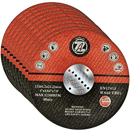 Lot de 10 disques à tronçonner professionnels - 125 mm x 1,2 mm x 22,23 mm - Pour meuleuse d'angle - En acier inoxydable