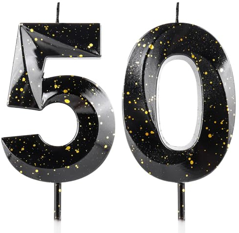 Velas con el número 50 para cumpleaños número 50, velas 3D de color negro y dorado, con diseño de diamantes en 3D, decoración para tartas para fiestas de cumpleaños, bodas, aniversarios, celebraciones