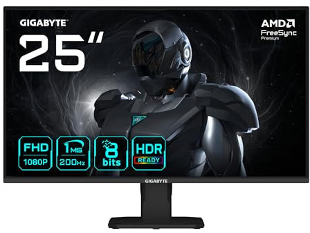Gigabyte GS25F2 25 FHD Gaming-Monitor - 1920 x 1080, 200Hz, 1ms, 300 cd/m², Display HDR 10, HDMI 2.0, DisplayPort 1.4