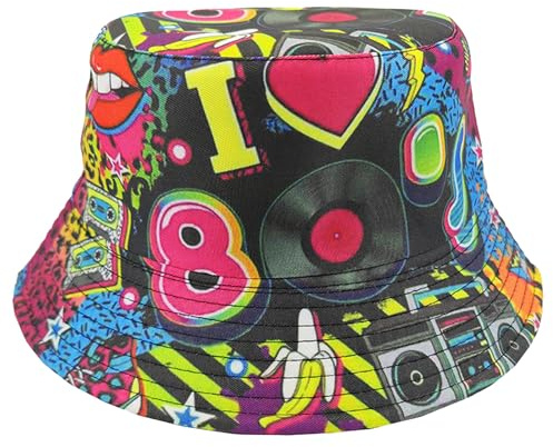 SSKHE Capuchon de Pêcheur Rétro Double Face des Années 80, Chapeau de Pêcheur Style Graffiti Unisexe Réversible, Chapeau de Pêche Hip-Hop Punk Graffiti, Accessoire Indispensable pour la Mode de Rue.