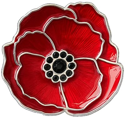 Elegant Red Flower Brooch for Women, Enamel Floral Lapel Pin for Memorial Service & Tribute, Rhinestone Center Blossom Commemorative Badge for Coats Scarves