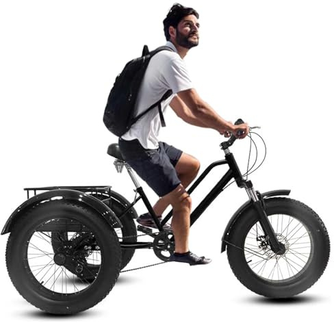 Adult Fat Tire Tricycles with Basket, 20 3 Wheels Cruise Bicycles, 7 Speed, Carbon Steel Frame, Exercise Men's Women's Tricycles