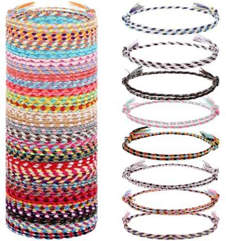 LIQWEI 30Pcs Friendship Braided Bracelet, Woven Rope Bracelet, Wrap Friendships Bracelets for Women Men Bracelets String, Adjustable Boho Braided Friendship Anklets Birthday Gifts Party Favors