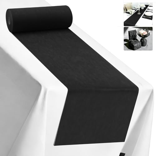 ddckj Vlies Tischläufer Schwarz 30cm x 35m Tischläufer Schwarz Dekoratives Tischband für Taufen, Kommunionen, Hochzeiten, Geburtstage, Weihnachten und andere Feierlichkeiten, 30g/㎡