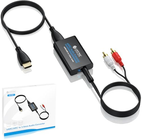 eSynic Extractor de Audio eARC ARC Adaptador HDMI ARC a Jack 3.5mm Convertidor de Audio PCM Estéreo para TV Compatible con Auriculares con Cable Altavoces Activos y Sistemas de Sonido 3.5mm