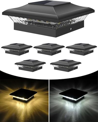 ILIKEPOW 6 lámparas solares para postes de madera, 2 modos, tapas de poste LED para exteriores, tapa solar impermeable para postes de madera de 9 x 9,10 x 10 cm, jardín, cubierta, valla (blanco frío