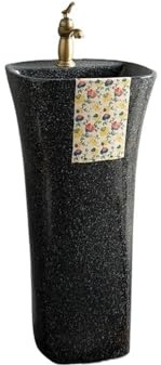 Independiente Lavabo de pedestal cerámica negra con grifo y desagüe, unidad lavabo una pieza for interior exterior moderno