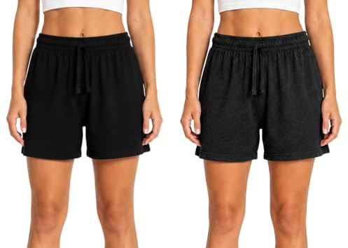 Bahob® 2 Pack Womens Shorts Ladies Summer Shorts Bottoms Lounge Shorts with Pockets S-XXL (WJS-128-B, Medium)