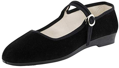 Japanwelt China Samtschuhe Damen Schwarz Größe 33 EU - offene Trachtenschuhe mit Riemchen und Absatz