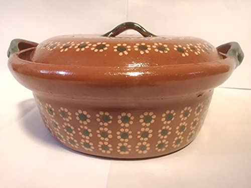 Cazuela De Barro 11.5“ with Top Lead Free Mexican Clay Traditional Casserole Decorative Floral Artisan Artezenia