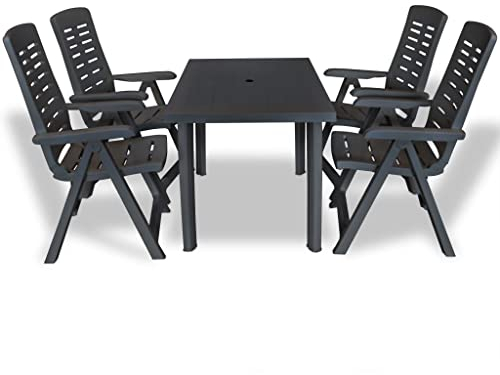 vidaXL Gartenmöbel Set 5-TLG. Gartengarnitur Sitzgruppe Gartenset Sitzgarnitur Esstisch Gartentisch Tisch Stühle Klappstühle Kunststoff Anthrazit