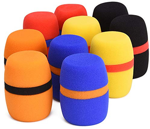 Facmogu 10 Pack Colorful Foam Mic Cover Handheld Microphone Windscreen, Foam Mic Windscreen with Color Ring for Mic Noise Reduction, Sponge Foam Cover Shield Protection for Most Standard Mic (5 Color)