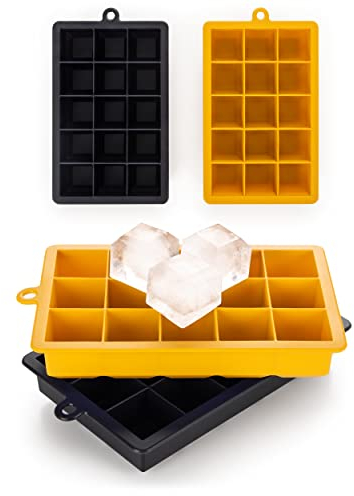 Blumtal stampo ghiaccio silicone 2x15 - stampo ghiaccio con coperchio - stampi ghiaccio per cocktail da 3,3cm - stampi ghiaccio silicone in XL - stampo cubetti ghiaccio senza BPA - nero blu e senape