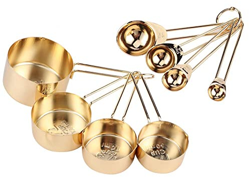 Edelstahl Messbecher Und Löffel Mit Messlineal, Scoop Mit Clip, 4 Messbecher 4 Schmalgenaue Messlöffel, Cup Messbecher Für Trockene Und FlüSsige Zutaten, Zum Backen Und Kochen