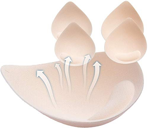PRETTYWELL Bra Pads Inserts, 2 Pairs Latex Bras Inserts for Sports Bras, Bra Cups Inserts for Bikini Tops Nude