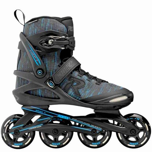 ROCES Men's Weft Thread Lightweight Breathable Adjustable Fitness Ecology Outdoor 4 Wheel Inline Racing Skates with Easy Entry System & & Secure Closure, Supplied with Brake, Black/Blue, 10