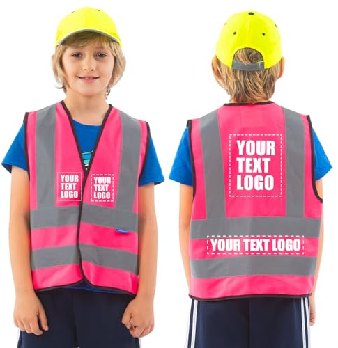 AYKRM 11 Couleurs gilet Rose enfant personnalisable LOGO Gilet de sécurité pour enfants réfléchissant haute visibilité personnalisé
