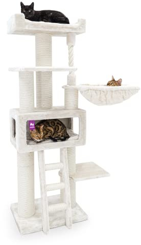 Petrebels Kratzbaum Parklane 175 cm hoch, mit XXL Hängematte, Schlafhöhle, Sofa und extra Dicke Stämme, Farbe Beige/Creme