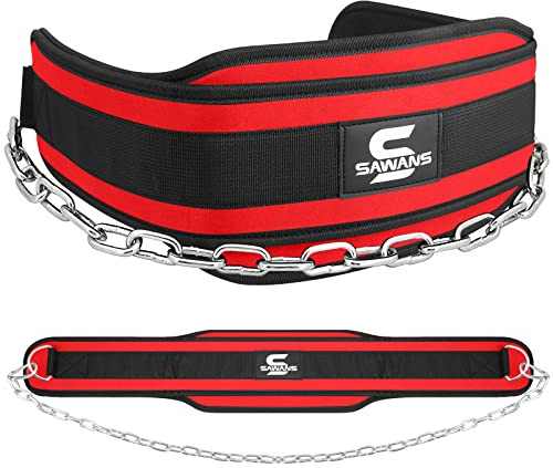 Cinturón de inmersión con cadena de acero resistente de 36 pulgadas, para levantamiento de pesas, para dominadas, ejercicio, gimnasio, neopreno, soporte de espalda para hombres y mujeres (rojo)