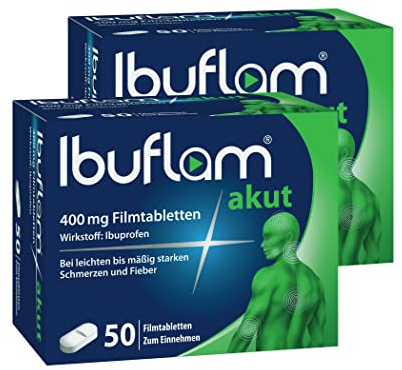 Ibuflam® akut 400 mg IBUPROFEN Filmtabletten| Doppel-Pack 2 x 50 Stk. | Ibu 400 Schmerztabletten bei Schmerzen, Zahnschmerzen, Fieber und Erkältung|Schnelle Schmerzlinderung mit Ibuprofen