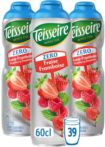 Teisseire Zéro Sucre, Sirop de Fraise Framboise pour Boisson Rafraîchissante, Cocktails, Bidon 3x60cl