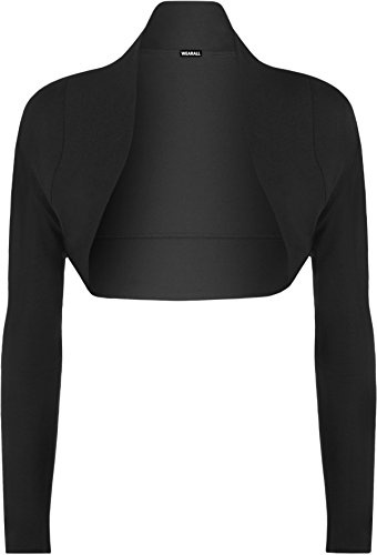 WearAll Womens Plus Size Plain Long Sleeve Cropped Ladies Shrug Bolero Cardigan Top Black 8-10