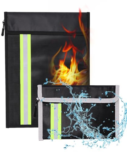 Bolsa de Archivo Ignífugo de 2 Piezas (38 x 25,8 cm, 20 x 14 cm), Bolsa Ignífuga e Impermeable, Material de Fibra de Vidrio Multicapa para Proteger Objetos de Valor, Pasaportes, Documentos, Tarjetas