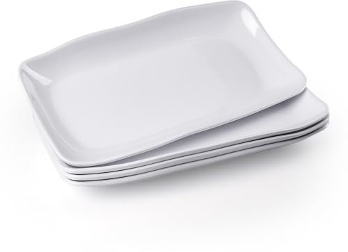 imposyu Juego de 4 Platos para Servir Rectangulares Vajilla Blanca 29,5x16,6x2,7cm Platos Postre Platos Llanos Rectangulares para Postre, Aperitivos